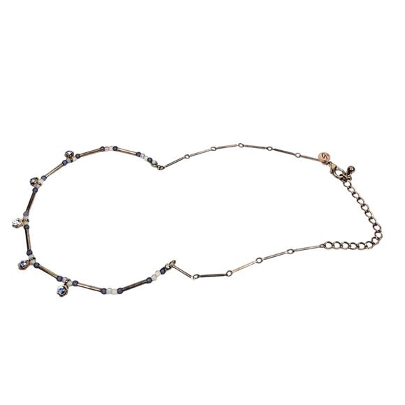 Vintage VJ Vicky Jousan Designer Pipped Art Glass Necklace Blue Crystal Stars - Picture 3 of 6